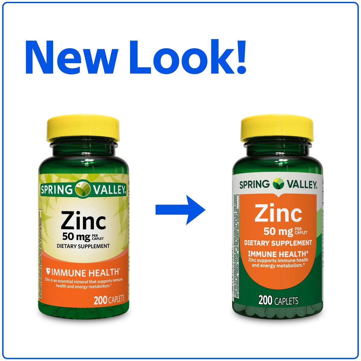 Spring Valley Zinc 50mg Immune Health Support 200 Caplets WORLDWIDE SHIPPING
