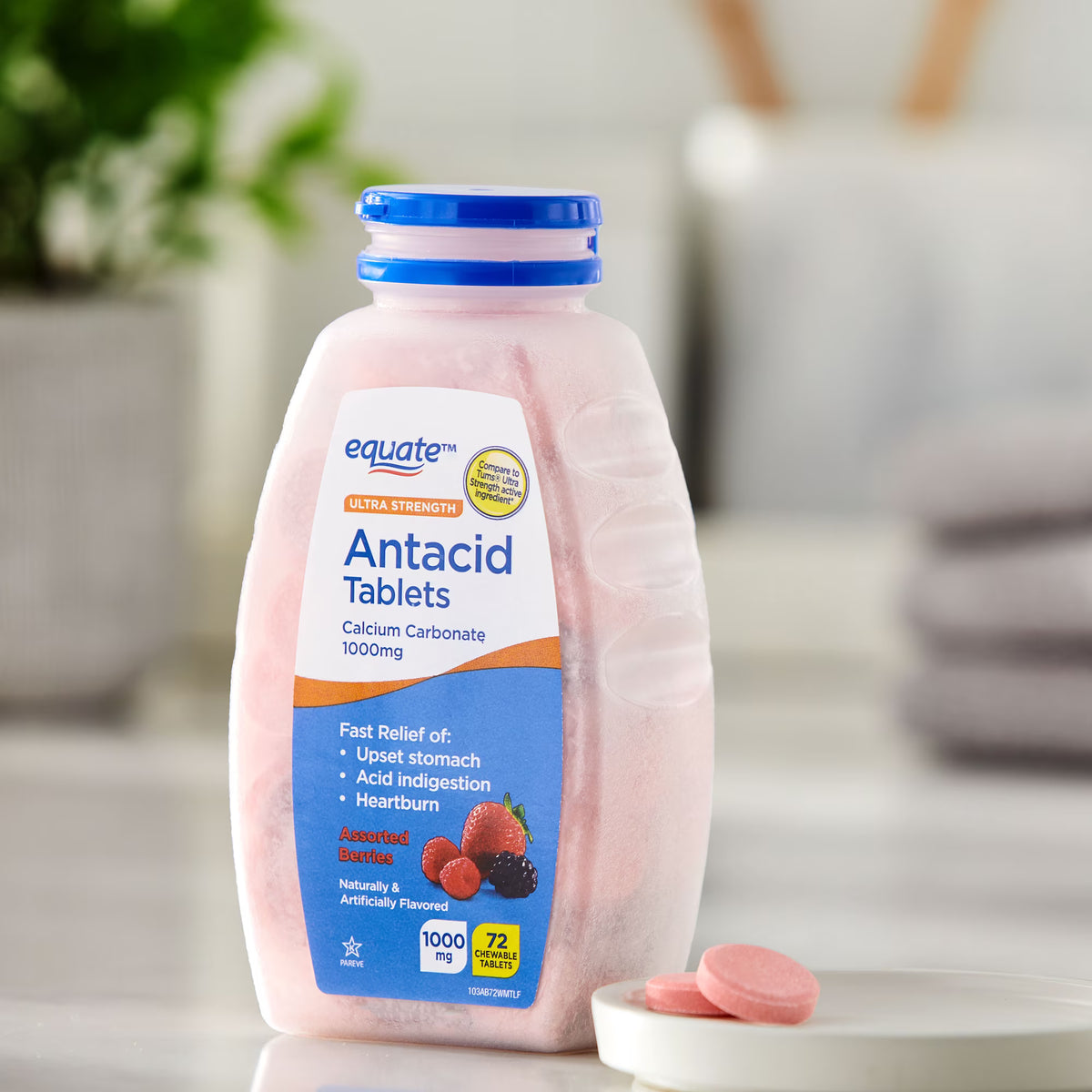 2-PACK Equate Ultra Strength Antacid 1000mg 72 Tablets (Berry) WORLDWIDE SHIPPING