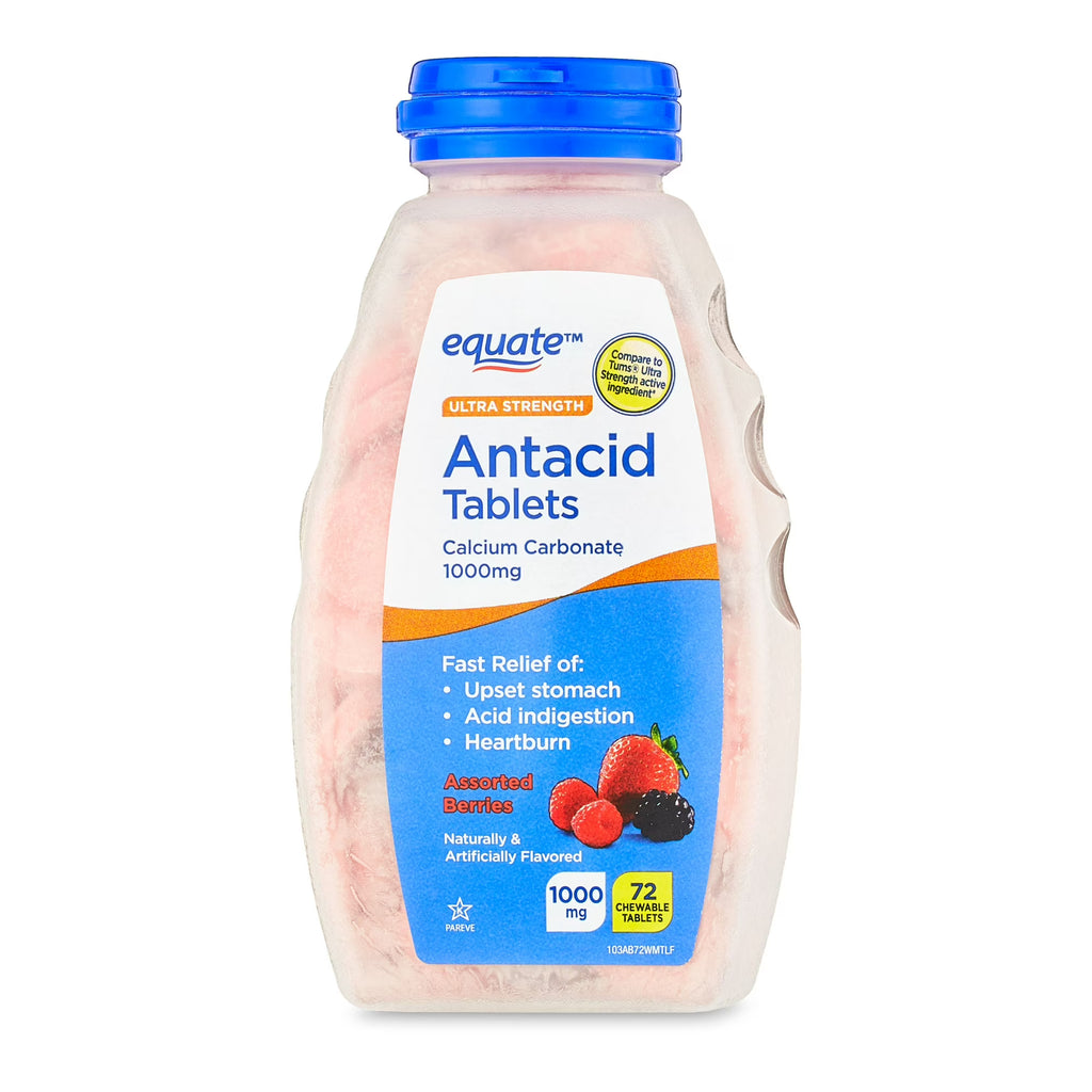 2-PACK Equate Ultra Strength Antacid 1000mg 72 Tablets (Berry) WORLDWIDE SHIPPING