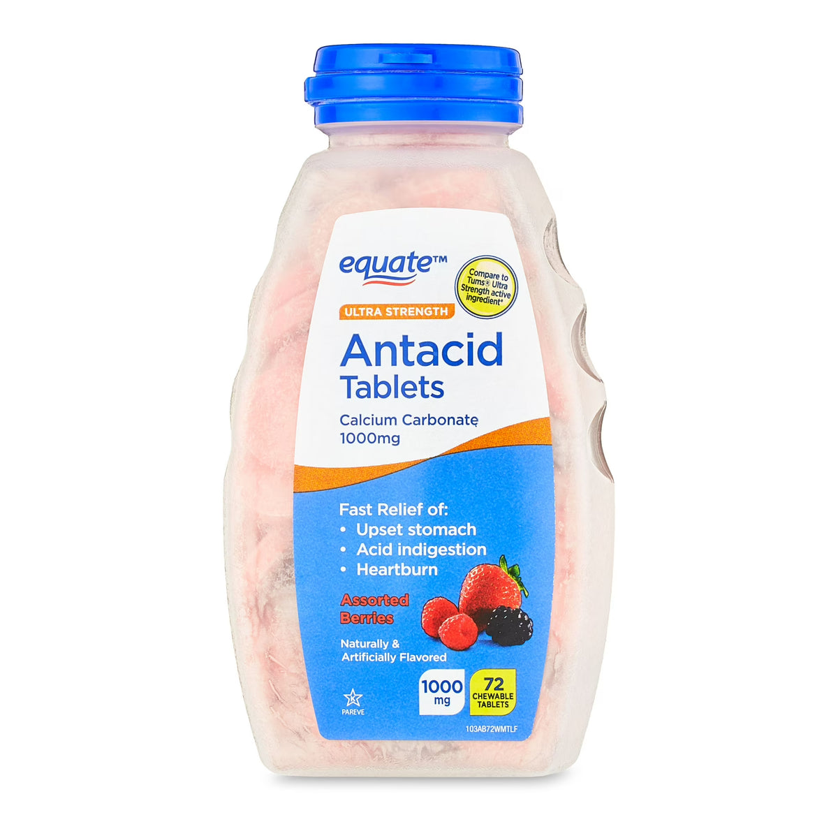2-PACK Equate Ultra Strength Antacid 1000mg 72 Tablets (Berry) WORLDWIDE SHIPPING