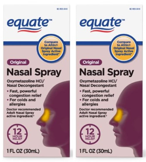 2-PACK Equate Original Nasal Spray Oxymetazoline 12-Hour Relief 1oz WORLDWIDE SHIPPING