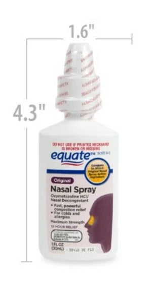 2-PACK Equate Original Nasal Spray Oxymetazoline 12-Hour Relief 1oz WORLDWIDE SHIPPING