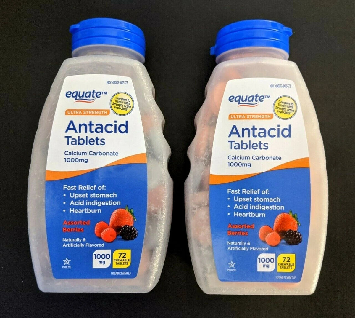 2-PACK Equate Ultra Strength Antacid 1000mg 72 Tablets (Berry) WORLDWIDE SHIPPING