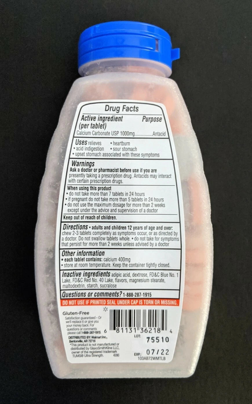 2-PACK Equate Ultra Strength Antacid 1000mg 72 Tablets (Berry) WORLDWIDE SHIPPING