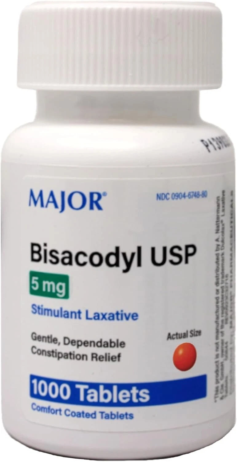 6-PACK Major Bisacodyl 5mg - 1000 Coated Tablets per Bottle