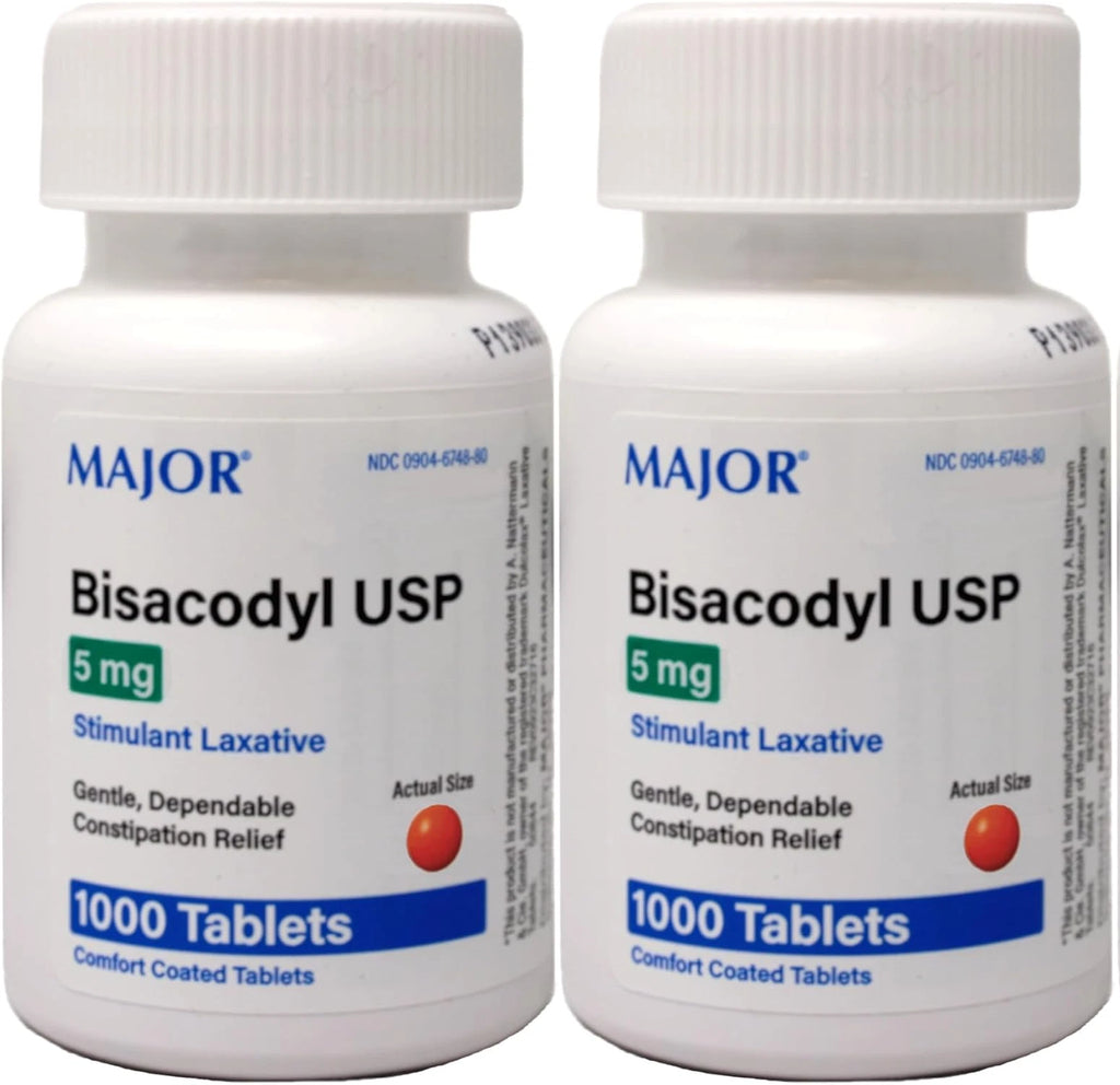 2-PACK Major Bisacodyl Laxative 1000 Coated Tablets Each GLOBAL SHIPPING