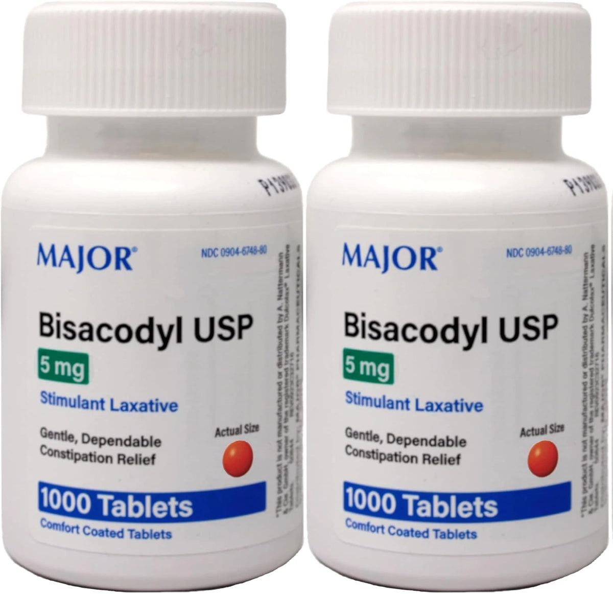 2-PACK Major Bisacodyl Laxative 1000 Coated Tablets Each GLOBAL SHIPPING