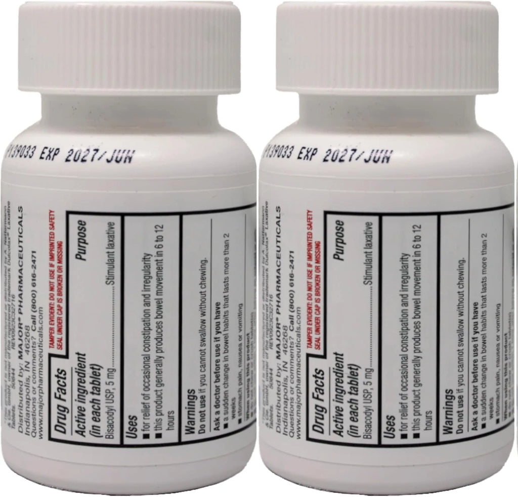 2-PACK Major Bisacodyl Laxative 1000 Coated Tablets Each GLOBAL SHIPPING
